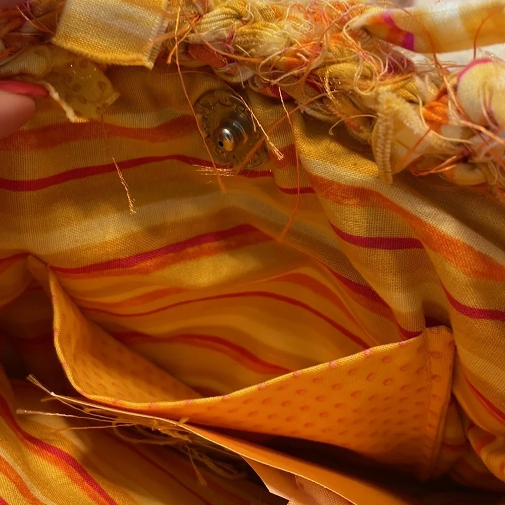 UNIQUE HANDMADE boho chunky Rag Knitted yellow shoulder bag genuine shells